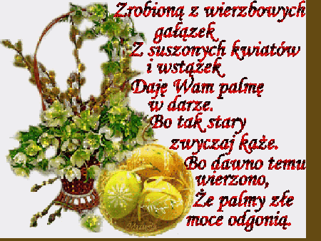 Koszyczek z palmami i czerwonymi życzeniami